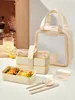 WORTHBUY Portable Doublelayer Lunch Box With Spoon Chopsticks Forks Microwave Heatable Plastic Bento Sealed Food Container 240422