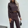 Pantalon de deux pièces pour femmes waytobele Femmes Two Piece Set Bureau d'automne Simple Solid Crew Pullover Long Slve Top Loose Lot Lignes avec poches Pantalons Pantalons Y240426