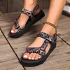 Casual Shoes 2024 Summer Thick Sole Fabric Face Ethnic Style Sandals Fish Mouth Colored Beach