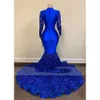 Paillettes sexy royaux royaux bleu robes de bal à manches longues appliques en dentelle robe de soirée rose volants spécial cochons ocn robes de fête bc