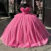 Pink Glitter Crystal Pearls Beading Ball Gown Quinceanera Dresses Off The Shoulder Bow Sweet 16 Vestidos De 15 Anos