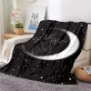 sets Satanic Cat Moon Black Covered Blanket Bedding Flannel Throw Blanket for Teens Adult Sofa Bedroom Decor Christmas Halloween Gift