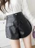 Women's Shorts Women Sexy High Waist Pu Leather Shorts 2023 Autumn and Winter Split Wide-leg Shorts A-line Boots Shorts Y240425