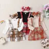 Ensembles de vêtements pour enfants Baby Girl Vêtements d'automne tenues Ruffle Ruffle à manches longues Régère Rangée + Plaids Suspender Jupes + Bow Band Band 3pcs Girls sets