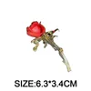ブローチラインストーン赤いバラの花ピン