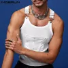 Shirts Fashion Men Tank Tops Oneck Solid Color Sleeveless Pockets Suspender Vests Men Skinny Streetwear Sexy Vacation Tops 5xl Incerun