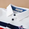 Boys Polo Shirt High-quality Cotton Spring Autumn Long Sleeve Embroidered Stripe Top Kids Casual Breathable Clothing 240425