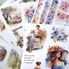 Transfert de tatouage 20 feuilles vintage Livre autocollant Beauty Lady Pet Washi Paper autocollants Aesthtic Stationery Flower Stickers Scrapbooking For Diary 240426