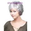 White womens anti curling wig headband short curly hair black gradient silver gray