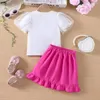 Ensembles de vêtements 2024 Vêtements d'enfants d'été T-shirts à manches bouffantes courtes Ruffles Rose Red Jirts 2 pièces Designer Girls 18m-6T