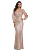 Abiti da passerella da donna scintillanti paillettes sirena sera slve ballgown v collo di colore abito sirena long slve per appuntamento abito formale donne eleganti y240426