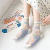 Women Socks Fashion Japanese Style Spring Summer Long Ladies Transparent Middle Tube Sweet Girls Flower Kawaii