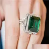 Anéis de casamento Jóias de luxo feitas à mão 925 Serling Sier enchimento grande princesa cortada Emerald Pave CZ Diamond Parrt Promise Mulheres Engageme Dhs8q