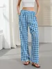 Pantalon féminin Fashion Femmes lâches Ligne large Stripe Stripe Imprimez un pantalon de taille élastique pour le travail de travail Streetwear S-XL