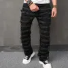 Jeans masculins pour hommes High Street Fashion Tear Patch jeans mens lâches Solide solide décontracté denim Shortsl2404