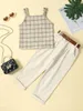 Clothing Sets Toddler Girls Plaid Sleeveless Camisole And Elastic Pants Set With Belt - Stylish Summer Outfit For Infants