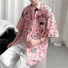 Męskie koszulki harajuku letnie męskie męskie luźne zwierzęta z kreskówki nadruku graffiti krótkie koszulę Hip Hop BF Style wszechstronne Aloha Tops Shirts 240424