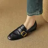 Casual Shoes Women Flats Loafers Cow Leather Round Toe Spring Autumn Woman Simple With Spänne Low Heel