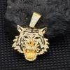 Strands Exquisite Tiger Head shaped Pendant Necklace and 14mm Iced Classic Cuban Link Chain Fashion Animal Jewelry Fashion Mens 240424