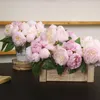 Decorative Flowers High-end Artificial Flower Fake Living Room Decoration TV Cabinet Entrance Pography Props Six Heads Peony B