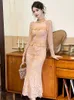 Casual Dresses French Celebrity Prom Dress Women's Gentle Sexy Sheer Mesh Lace Sequins Single Bresated Ruffle Fishtail Robe Lady Party