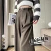 Women's Pants High Waist Fleece Long Wide Leg Wool For Women Fall Winter Straight Woolen Trousers Full Length 2024