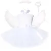 Robes Costume de tutu ange blanc pour filles Robe de cosplay de fée princesse avec des ailes Halloween Costumes pour enfants Tenue de vêtements pour filles 114y