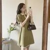 Casual Dresses 2024 Summer Puff Sleeve Women Polo Mini Dress Hem Slit Korean Sweet Fashion 2xl Clothing Sports Golfs Black Green