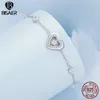 Bisaer 100% 925 Sterling in argento a doppio cuore Bracciale scintillante zircone a catena regolabile platino placcato per donne gioielli fine 240423