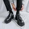 Casual Shoes Men's Fashion Platform Brand Designer Original Leather Derby Shoe Stage Nightclub Dress Black Trend Point Toe Footwear