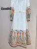 Lässige Kleider 2,23 Klasonbell Elegant Vintage Print Long Sleeve mit Gürtelkleid Baumwolle Atmungsfreie Feiertagsstrand Maxi Frauen Kleidung