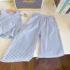 Set di abbigliamento Summer Girls Set di abbigliamento Versione Fashion Plaid Top + pantaloni lunghi 2 pezzi per bambini abiti per bambini abiti per bambini