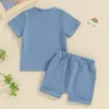 Kläduppsättningar Småbarn Boy Easter Outfit Mr Steal Your Eggs Letter T-shirt Topp Solid Color Rolled Stretch Shorts Summer Outfits