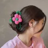 クランプピンクフラワーグリーンヘアクロー