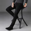 Men's Jeans Mens elastic black jeans classic business style fashionable pure black slim fit denim pants mens brand casual TrousersL2404