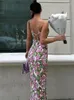 Casual Dresses Tossy Summer Printed Fashion Long Dress Female V-ringen Backless Sexy High Split Party Look For Women Halter Maxi