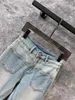 女子ジーンズクラシックスプリットマイクロホーンの女性洗浄された古い大きなポケットデザインスキニーパンツハイウエストルックスリム