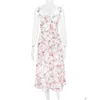 Urbane sexy Kleider elegant Vintage Print Floral Midi Fashion Back Schnüre -up Farm Party Kleid