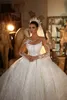 Prinses ivoorkant kanten bruiloftjurken baljurk illusie illusie lange mouw bloemen appliques mariage bruidsjurken vestido de noiva yd