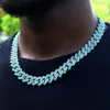 Strands Iced Out Blue Crystal Cuban Link Chain Necklace for Mens Hip Hop Colorful Rhinestone Paved Miami Cuban Necklace Rap Singer Jewelry 240424