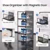 Caixa de armazenamento de sapatos grande ewonLife com porta magnética 12 pacote de plástico transparente organizador de tênis empilhável para armário Connect esquerda 240425