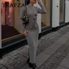 Arbeitskleider Trazaf 2024 Herbst Frauen Vintage Solid Anzüge Knöpfe Doppelreihe Cardigans Scheide Langes Lüftungsrock Freiländische Mode-Sets