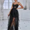 Robes de fête Black Organza Spaghetti Bablier en dentelle Robe de soirée drapée Longueur du sol Spécial Prom Femme Élégante Bèvre 2024