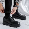 Casual Shoes Men's Fashion Platform Brand Designer Original Leather Derby Shoe Stage Nightclub Dress Black Trend Point Toe Footwear