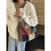 Totes stor kapacitet duk väska kvinnor mode pläd färg kontrast axel japansk hajuku stil student crossbody tote