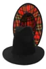 Black and Red Plaid Bottom Patchwork Wool Felt Jazz Fedora Hats for Women Men Wide Brim Two Tone Party Wedding Formal Hat Cap6407671