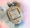 Popular trend highend stainless steel watches Men Quartz Battery Core Clock Day Date Shiny Starry Full Diamonds Ring Chain Bracelet Wristwatch montre de luxe gifts