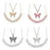 Brins Big Butterfly Pendant Collier Set Water Ice Diamond Hip Hop Collier adapté aux femmes Collier de chaîne cubaine étincelante 240424