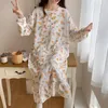 Dames slaapkleding lange mouw uit één stuk pyjama's veer dunne wolk katoen ronde nek eenvoudige print nachtdress huis woede kleding voor vrouwen