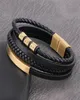 Bracelet Charm Men de bracelets multicouches en cuir multicouche faits à la main avec une longueur de fermeture en acier inoxydable magnétique 19cm22cm72847488424343